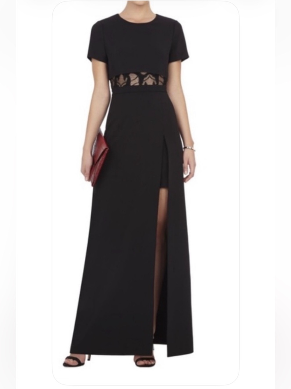 Sophisticated BCBGMaxAzria Black Maxi Dress with Lined Lace Detail